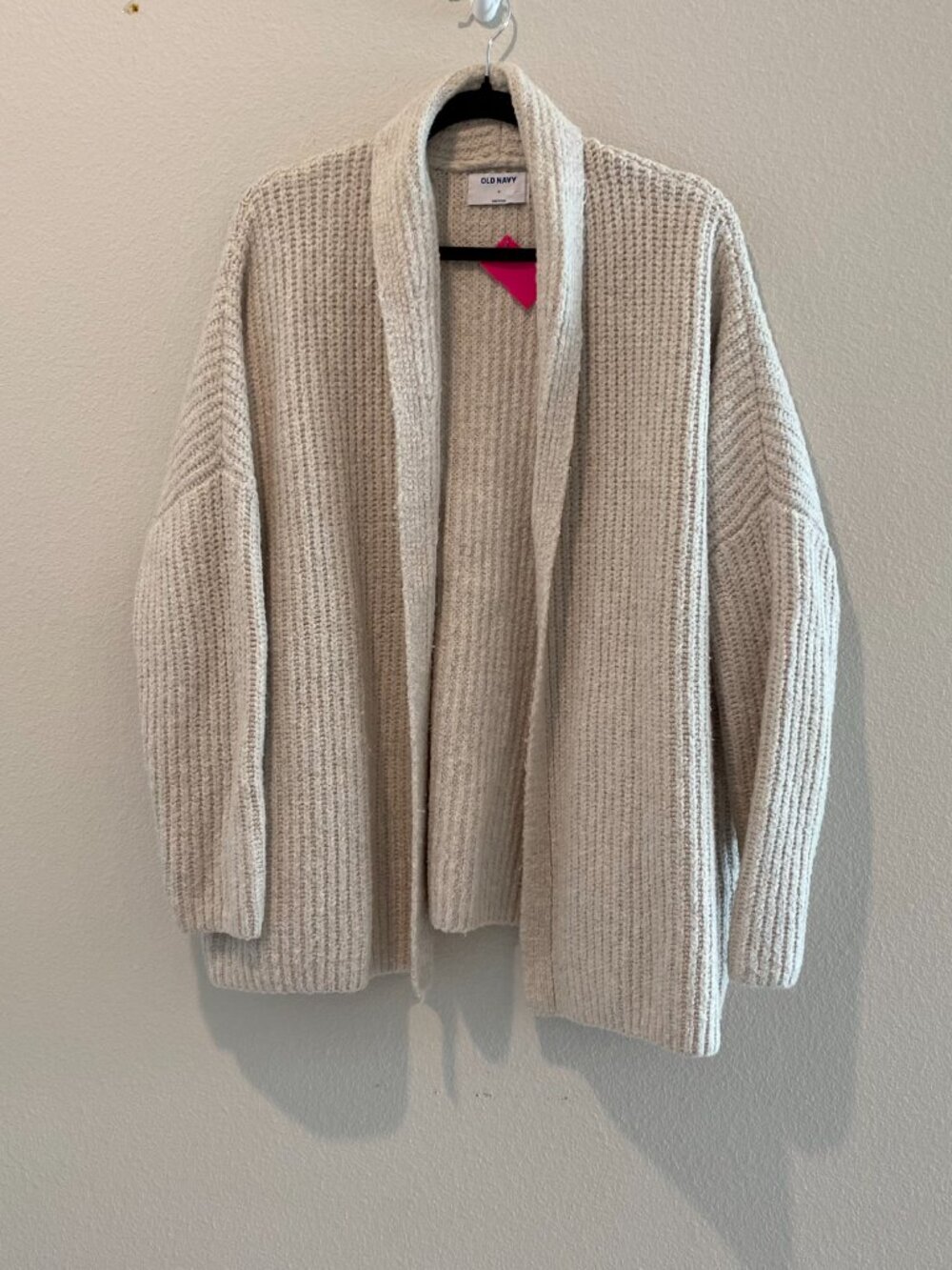 Old Navy Open Front Long Sleeve Cardigan Sweater Medium Oatmeal Ribbed Knit
